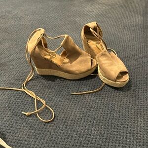 Tan wedge with long laces